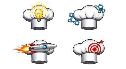 Four creative chef hats illustration