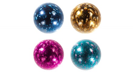 Four colorful textured spheres against white background