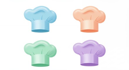 Four pastel chef hats