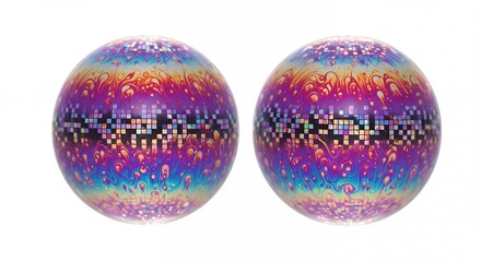 Pair of iridescent colorful spheres