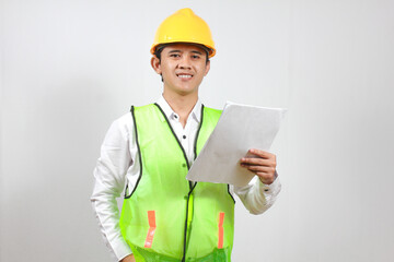mine manager is checking report Isolated on white background