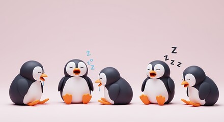 Penguins animated group illustration