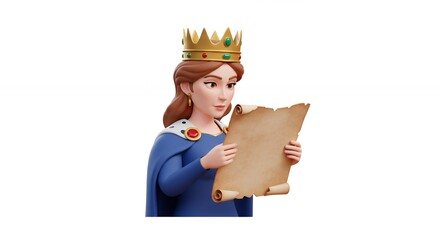 Young woman in regal attire with scroll