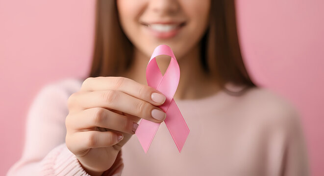 Pink ribbon breast cancer awareness woman support hope charity month campaign health prevention october
