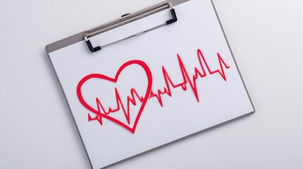 Heartbeat Illustration with Heart and ECG Line on Clipboard Background