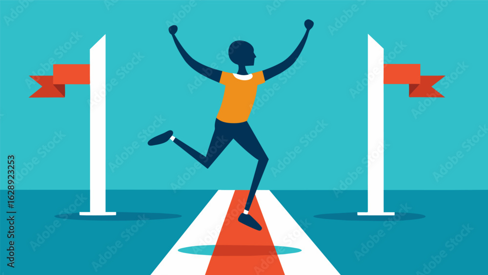 Poster a finish line with a runner crossing symbolizing the determination and perseverance it takes to reac