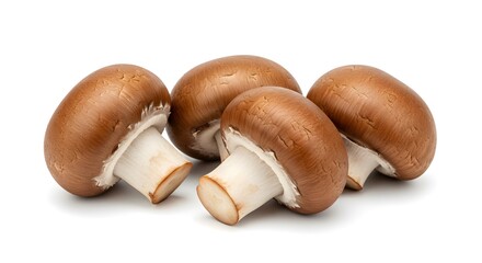 Fototapeta premium Fresh cremini mushrooms, perfect for healthy cooking and culinary creations, isolated against a clean white backdrop for vibrant food photography