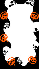 halloween frame container border for social media, with pumpkins and skulls, transparent background