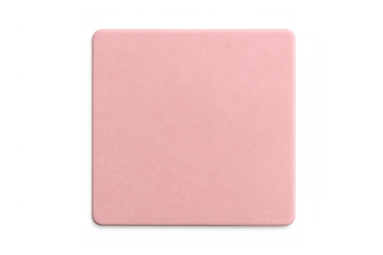 Pink square coaster isolated against a transparent background, offering an ideal canvas for presenting unique designs and branding ideas