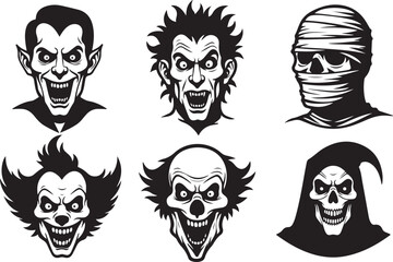 Terrifying monster faces for Halloween or horror themes
