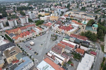 Fototapeta premium Havlickuv Brod cityscape aerial panorama of historic town square in Vysocina region, Bohemia Czech republic