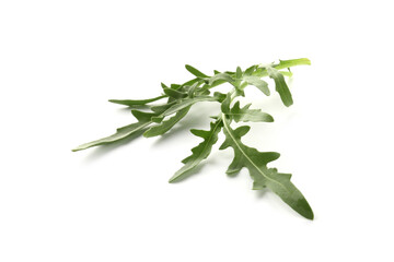 Fresh ripe green arugula leaves isolated on white