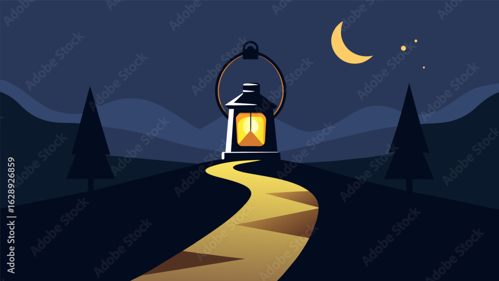 Poster a lantern lighting up a dark path representing the illuminating relief found through ketamine treatm
