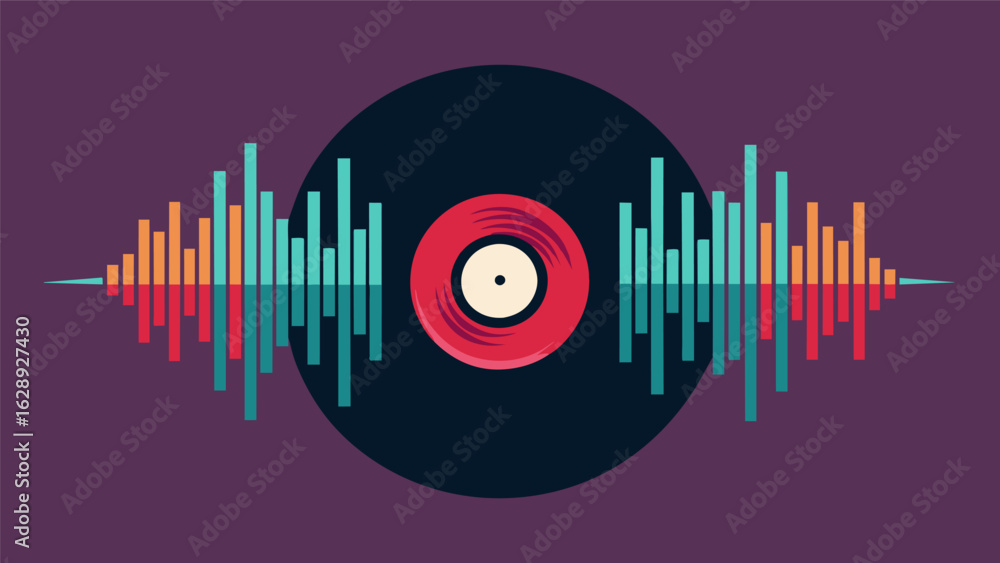 Poster a minimalist interpretation of vinyl sound wave art with a single record displaying the simple yet i