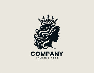 Fototapeta premium An elegant stylized black and white illustration of a beautiful woman with a crown. Royalty and Beauty concept