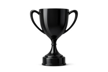 Glossy black trophy cup representing victory, achievement, and success, isolated on a transparent background