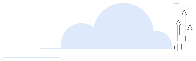 Light blue cloud with four upward arrows signifying growth, progress, technology, cloud computing, innovation, development. Ideal for business, achievement, startup data and success concepts