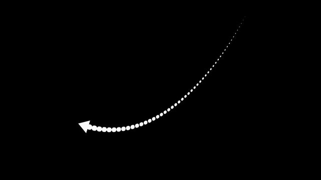dotted arrow pointing downward, representing decline, recession, or negative trends. Useful in finance, analytics, or economic visuals showing decrease or performance fall in data.
