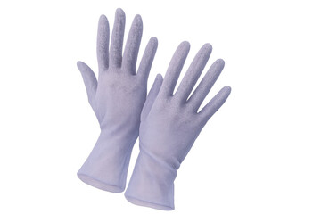 Fototapeta premium Lilac gloves on transparent background, showing open hands, ideal for safety, fashion, or medical concepts