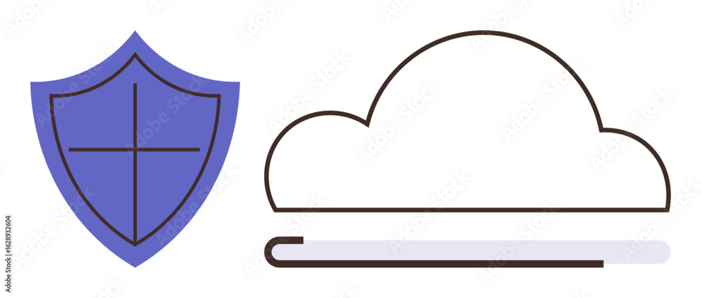 Poster shield symbol alongside a cloud outline representing secure cloud storage and data protection. ideal