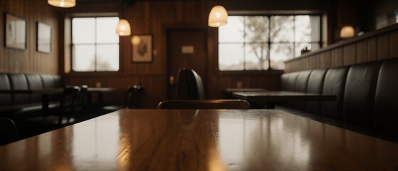 empty wooden table product display in a cozy japanese restaurant | product display, restaurant interior, dining area, tableware display, japanese cuisine theme