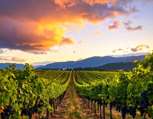 Naklejka premium Vineyard at sunset (1)
