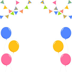 ガーランド、旗、風船のデコレーションフレーム、正方形サイズ