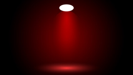 Red spotlight beam on dark studio background with dramatic lighting effect