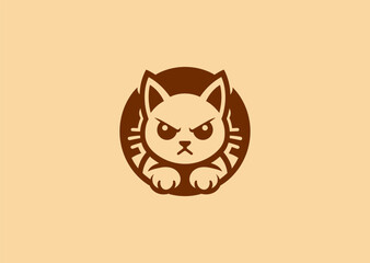 Angry cat logo representing fierce attitude, sharpness, and emotional expression.