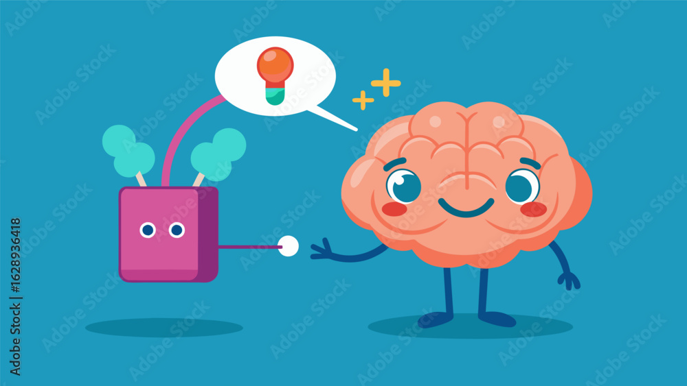 Aufkleber a cartoon illustration of a tiny molecule of ketamine sneaking into a brain cell and flipping a swit
