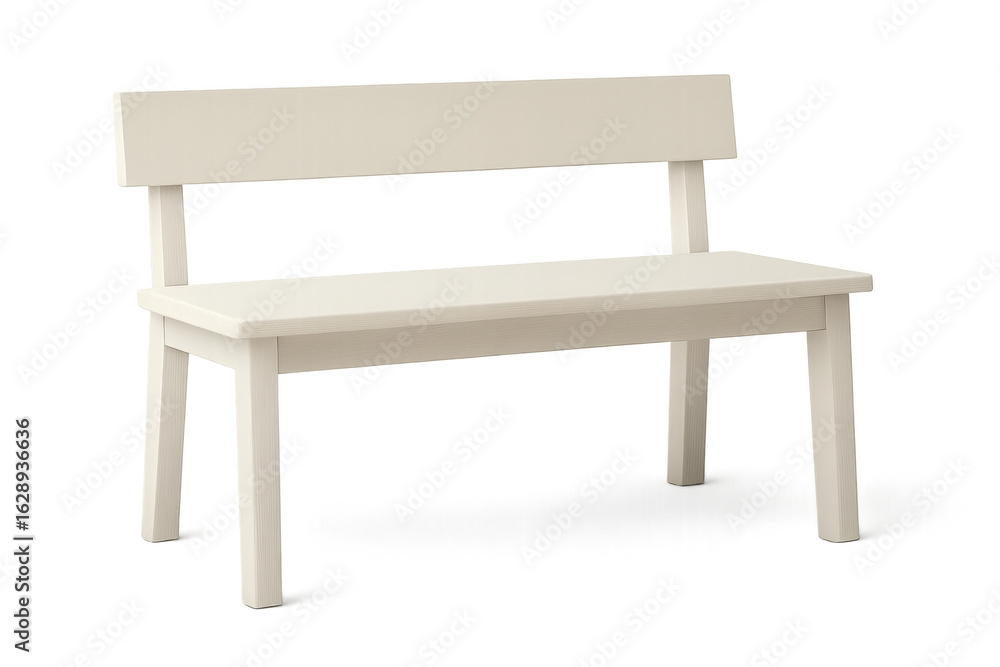 Poster white wooden bench featuring clean lines and backrest, positioned against neutral background for min