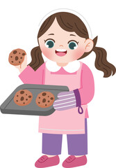 cute girl wearing pink clothes baking