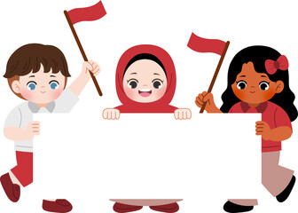 kid celebrating indonesia independence day holding indonesian flag