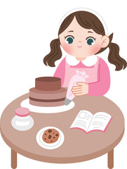 cute girl wearing pink clothes baking