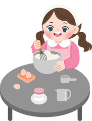 cute girl wearing pink clothes baking
