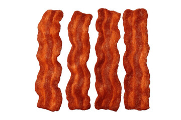 Fototapeta premium Four perfectly cooked crispy bacon strips sizzling with flavor, isolated on a transparent background, ready for any culinary creation