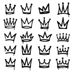 Hand-Drawn Graffiti Crowns with Black Spray Paint and Urban Grunge Textur