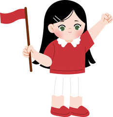 kid celebrating indonesia independence day holding indonesian flag