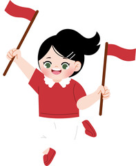 kid celebrating indonesia independence day holding indonesian flag