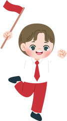 kid celebrating indonesia independence day holding indonesian flag