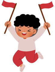 kid celebrating indonesia independence day holding indonesian flag