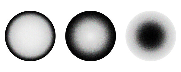 Dotwork 3D Spheres vector background. Sand grain effect. Black noise stipple dots. Abstract noise dotwork balls. Black dots grunge round elements.