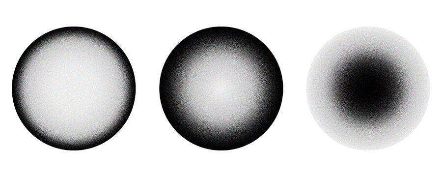 Dotwork 3D Spheres vector background. Sand grain effect. Black noise stipple dots. Abstract noise dotwork balls. Black dots grunge round elements.