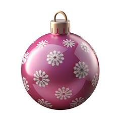 3d pink christmas ornament with floral pattern isolated on transparent background