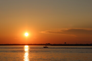 sunset on the sea from boat