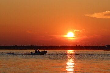 fishing boat at sunset