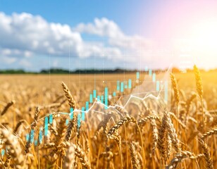 Wheat field with financial data overlay