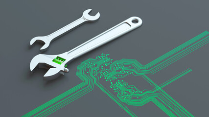 cpu circuit and wrench repair concept tech support