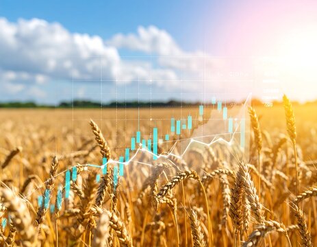 Wheat field with financial data overlay