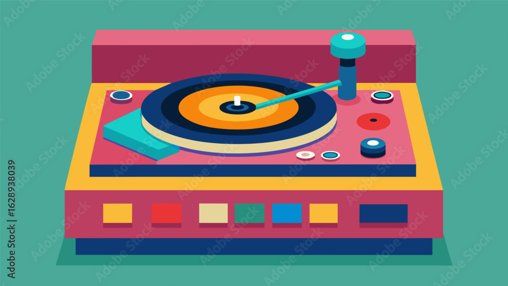 Poster a record player with detachable interchangeable parts for personalized color and design options. vec